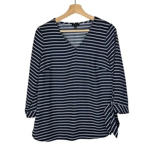 Talbots Navy Blue & White Stripe 3/4 Long Sleeve Blouse XS - Picture 1 of 3